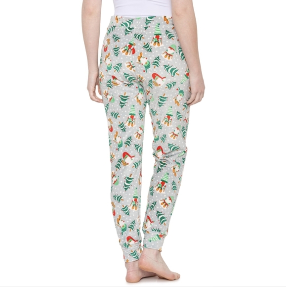 Novogratz Lounge Joggers Frenchie Winter Print Plush Elastic Waist Red M NWT - Picture 8 of 15